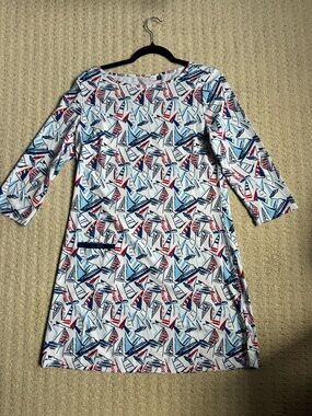 Cabana Life Sailboat-Print Shift Dress with Red White & Blue Accents